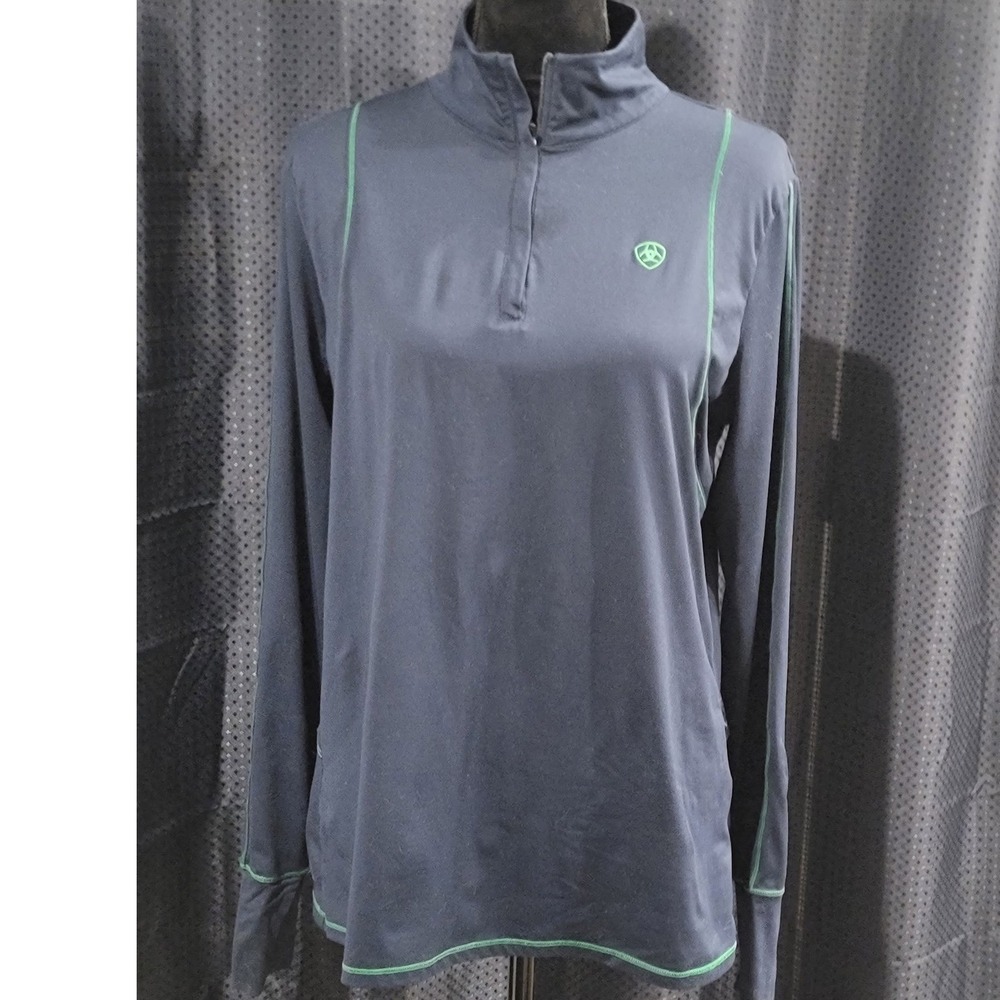 Ariat Womens Quarter Zip Performance Top Navy Green‎ AriatTEK Long Sleeve Large